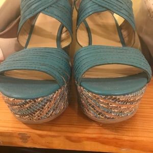 Turquoise wedge Nine West sandals